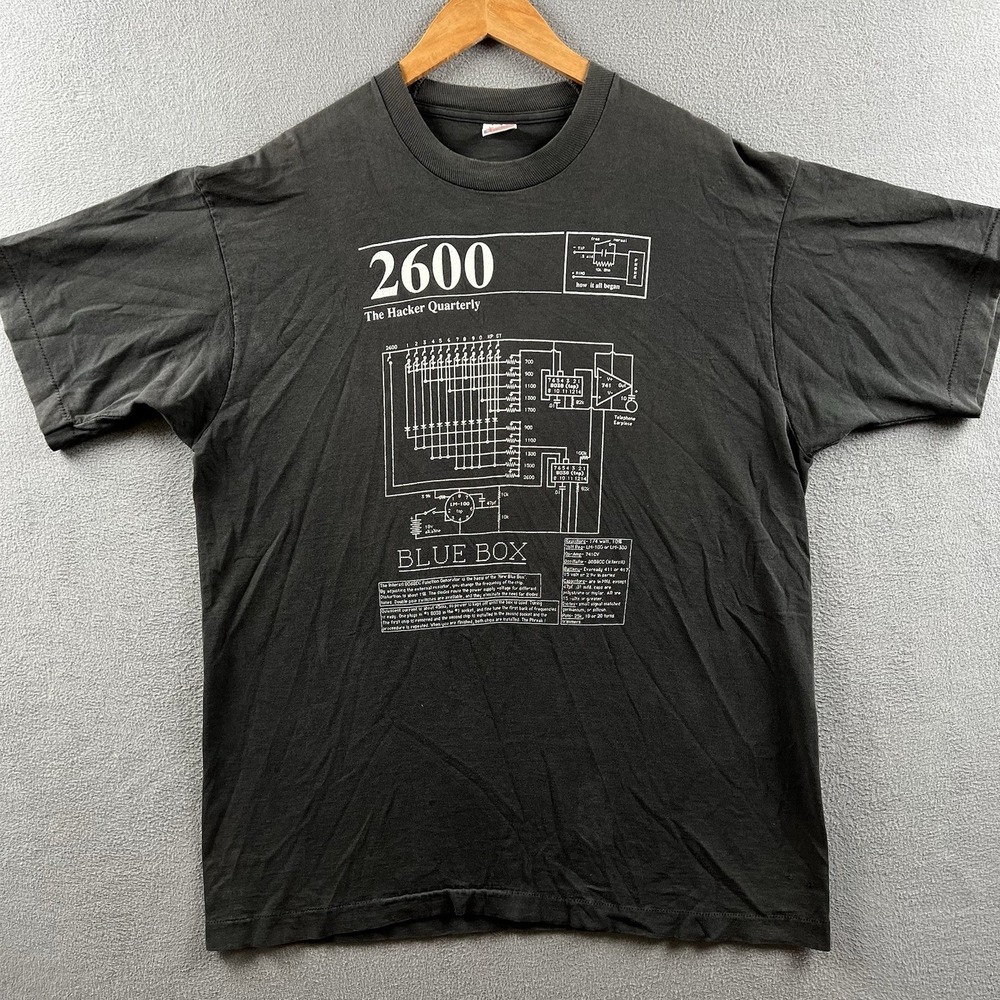 Vintage 2600 The Hacker Quarterly Coding Shirt Mens XL Black 90s Single Stitch